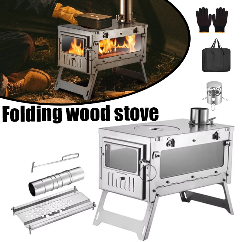Outdoor Camping Wood Stove - 430 Stainless Steel Portable Tent Stove