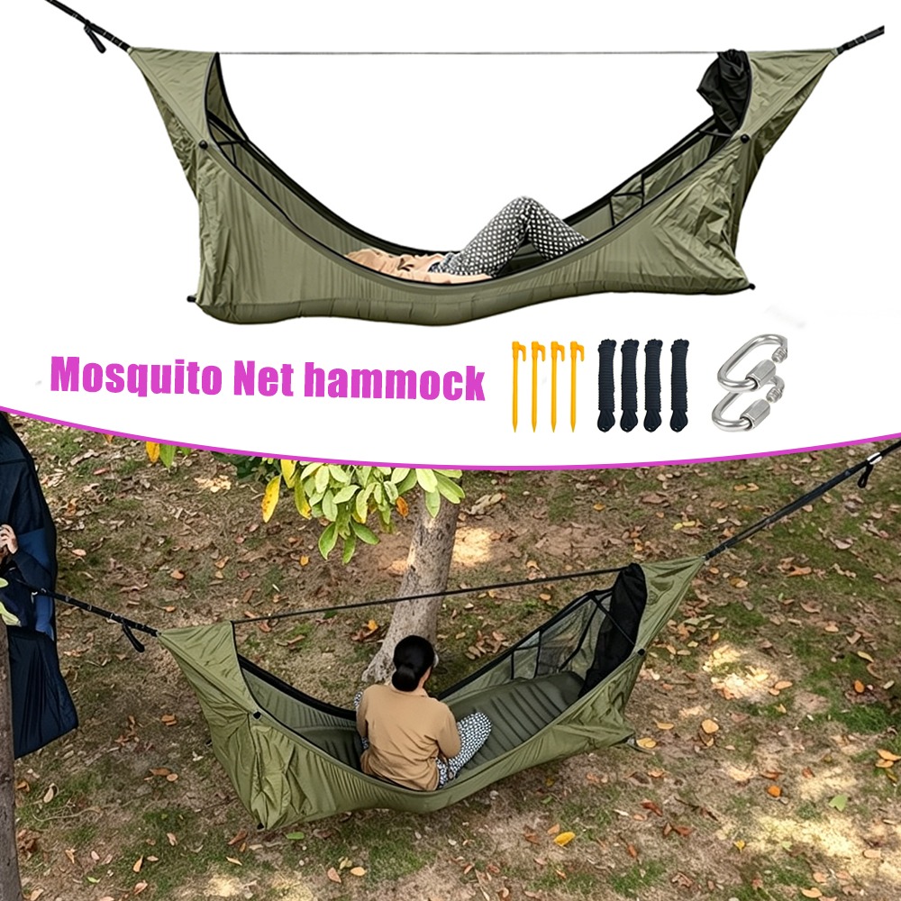 Outdoor Camping Hammock - Flat Hammock with Mosquito Net Swing