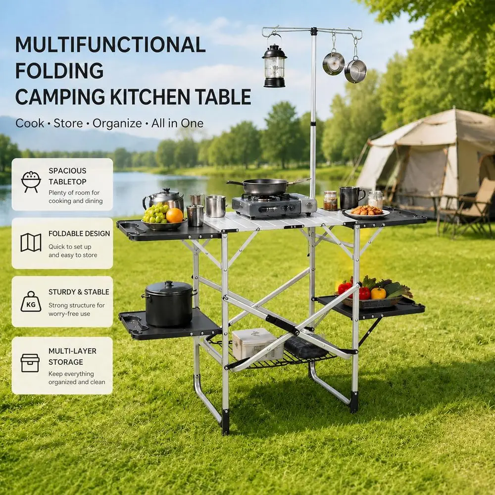 Portable Outdoor Kitchen Table - Outdoor Camping Table With Storage review and price