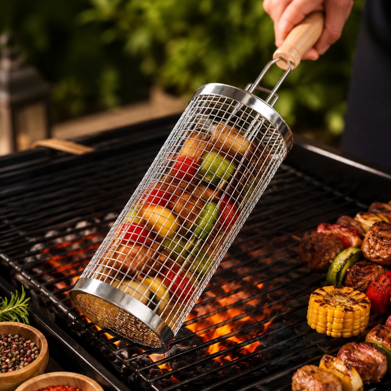 Round Barbecue Grill Basket Se - Outdoor Camping Cooking Set review and price