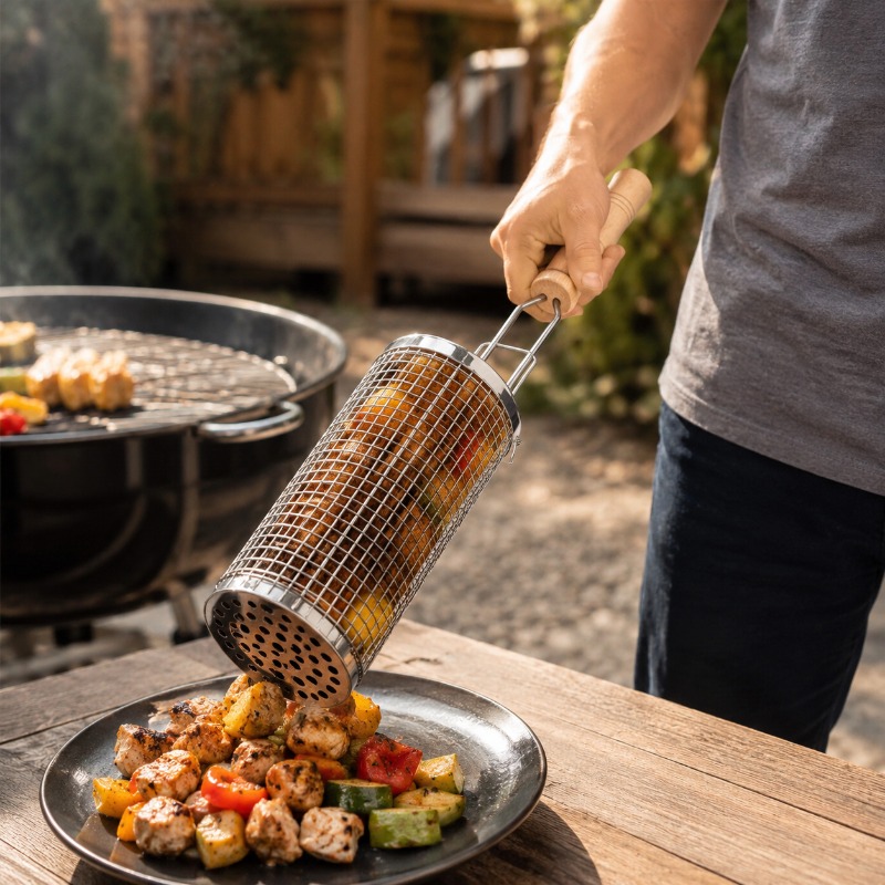 Round Barbecue Grill Basket Se - Outdoor Camping Cooking Set review and price