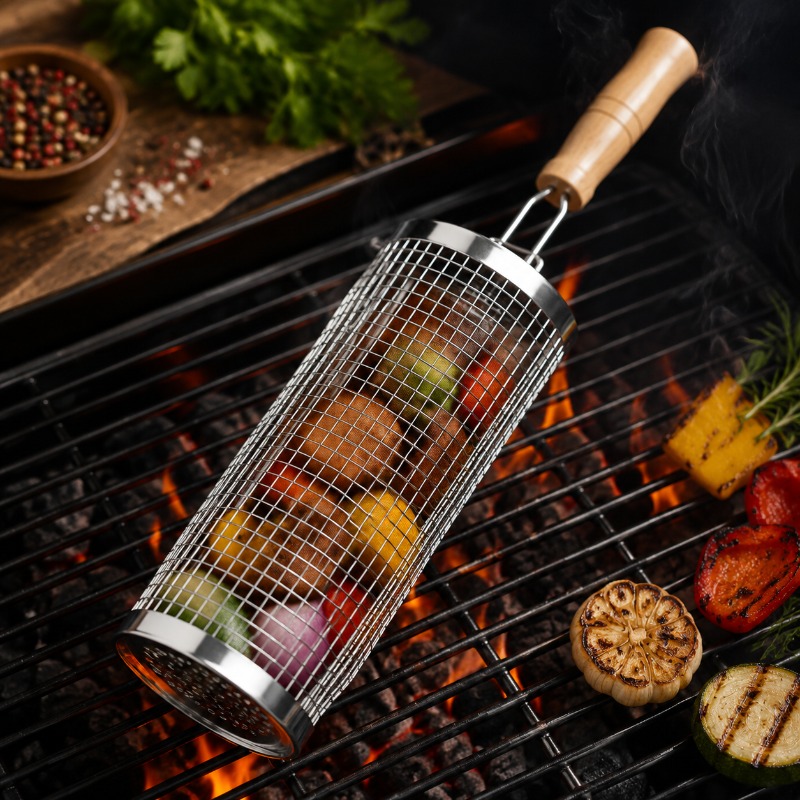 Round Barbecue Grill Basket Se - Outdoor Camping Cooking Set review and price
