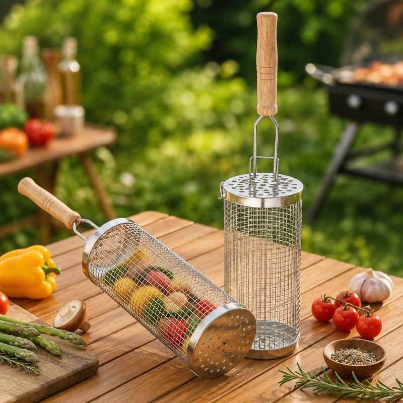 Round Barbecue Grill Basket Se - Outdoor Camping Cooking Set review and price