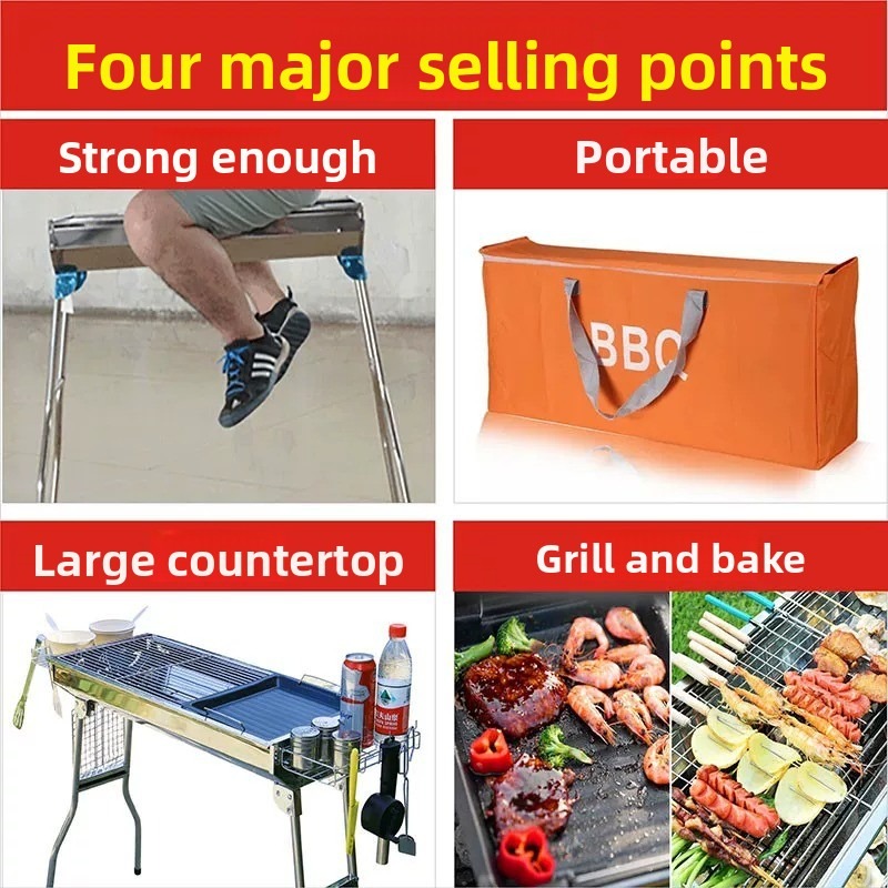 Large Folding Charcoal Barbecu - Outdoor Camping Cooking Set review and price